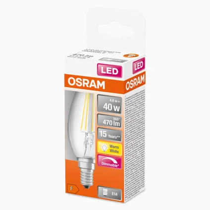 Osram ledfilamentlamp Retrofit Classic B dimbaar warm wit E14 4,8W 5