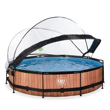 EXIT Wood zwembad ø360x76cm met overkapping en filterpomp - bruin