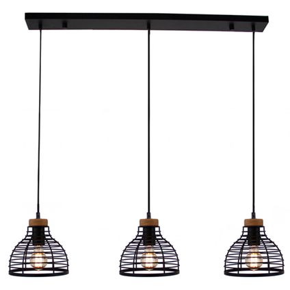 Brilliant hanglamp Avia zwart/hout 3xE27 40W