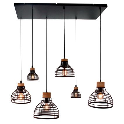 Brilliant hanglamp Avia zwart/hout 4xE27 2xE14 40W
