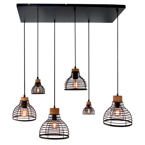 Brilliant hanglamp Avia zwart/hout 4xE27 2xE14 40W