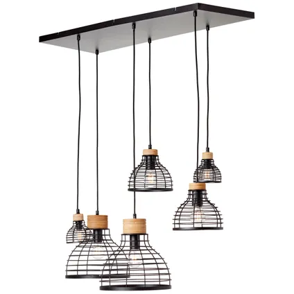 Brilliant hanglamp Avia zwart/hout 4xE27 2xE14 5