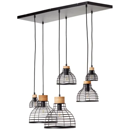 Brilliant hanglamp Avia zwart/hout 4xE27 2xE14 6