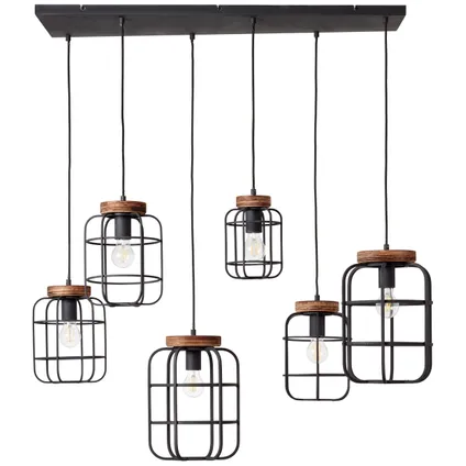 Brilliant hanglamp Gwen zwart/hout 6xE27 40W 4