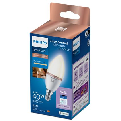 Ampoule LED intelligente Philips C37 blanc chaud E14 4,9W