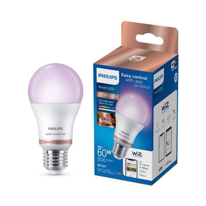 Lampe LED intelligente Philips A60 colorée E27 8W