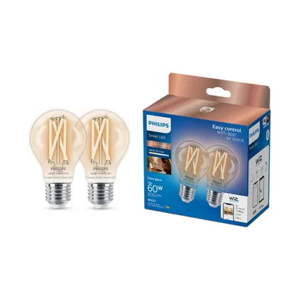Philips ampoule à filament LED intelligente A60 E27 7W 2 pièces