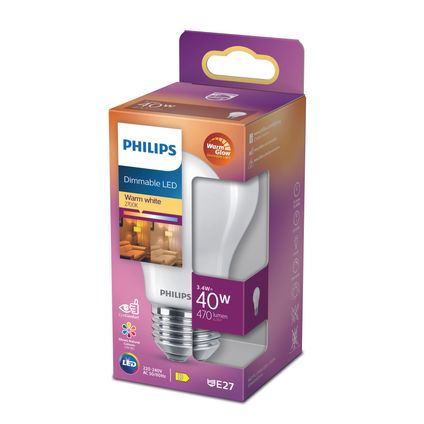 Ampoule LED Philips gradable blanc chaud E27 3,4W