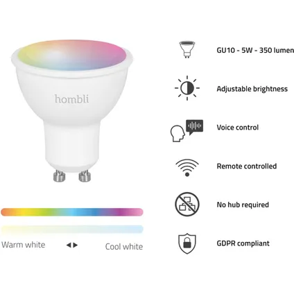 Hombli ledspot Smart Spot RGB+CCT 5W GU10 Promo Pack 3