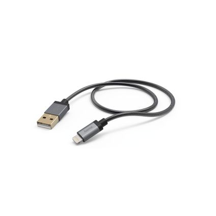 Hama USB oplaad-/datakabel Metal Lightning zwart