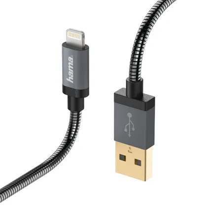 Hama USB oplaad-/datakabel Metal Lightning zwart 3