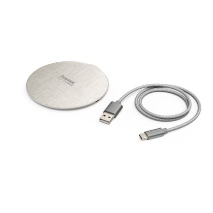 Hama draadloze oplader USB type C FC10 technologie Qi metaal crème