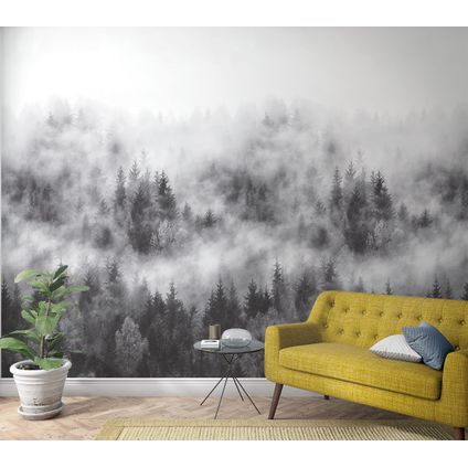 Smart art fotobehang bos in de mist
