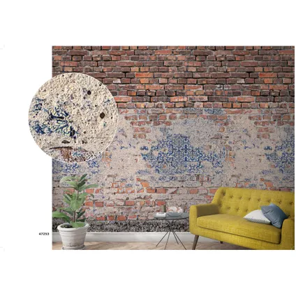 Smart Art fotobehang bakstenen muur met tegels 4
