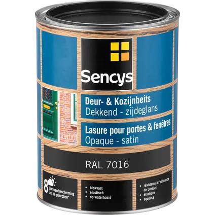 Lasure Sencys pour portes et fenêtres opaque satin RAL7016 2,5L 2