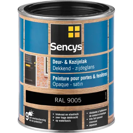 Sencys lak voor deuren en ramen zijdeglans RAL9005 750ml 2