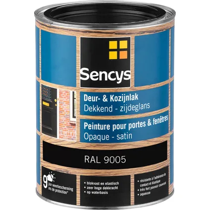 Sencys lak voor deuren en ramen zijdeglans RAL9005 2,5L 2