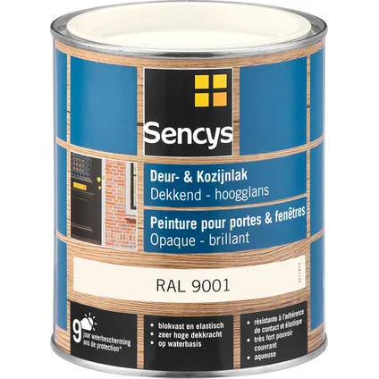Sencys lak voor deurenen ramen hoogglans RAL9001 750ml 2