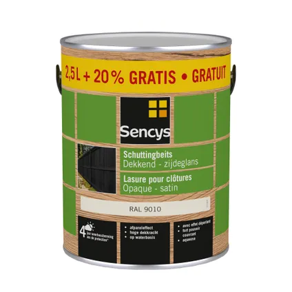 Laque couvrante Sencys Fence Stain satin RAL9010 3L