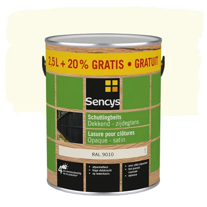 Laque couvrante Sencys Fence Stain satin RAL9010 3L 2