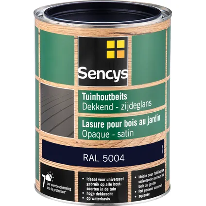 Sencys tuinhoutbeits dekkend zijdeglans RAL5004 2,5L 2