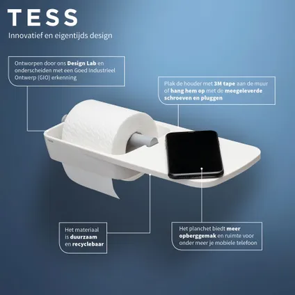 Porte-rouleau papier toilette Tiger Tess avec tablette blanc/gris clair 6