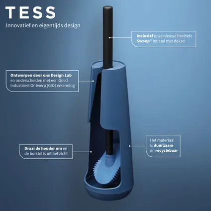 Tiger Tess toiletborstelhouder vrijstaand met Swoop® borstel flexibel blauw/zwart 7
