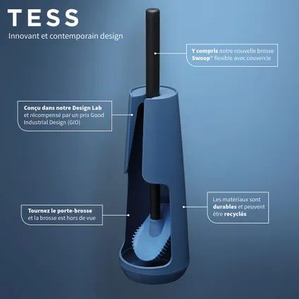Porte-brosse WC Tiger Tess autoportante avec brosse flexible Swoop® bleu/noir 8