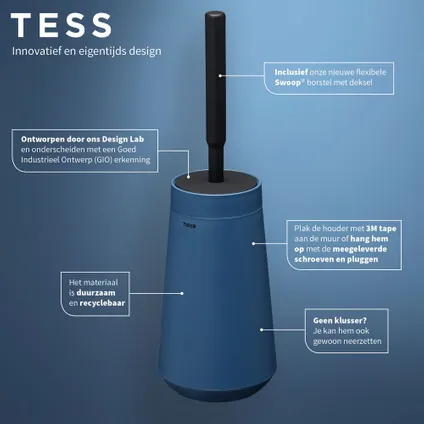 Tiger Tess toiletborstelhouder met Swoop® borstel flexibel blauw/zwart 7