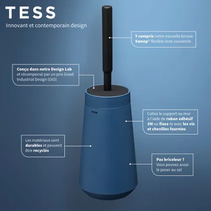 Porte-brosse WC Tiger Tess avec brosse flexible Swoop® bleu/noir 8