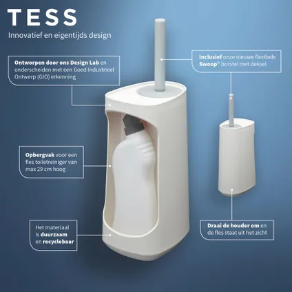 Tiger Tess toiletborstelhouder met opbergfunctie vrijstaand en Swoop® borstel flexibel wit/lichtgrijs 10