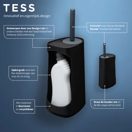 Tiger Tess toiletborstelhouder met opbergfunctie vrijstaand en Swoop® borstel flexibel zwart/antraciet 10