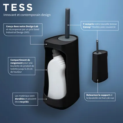 Tiger Tess toiletborstelhouder met opbergfunctie vrijstaand en Swoop® borstel flexibel zwart/antraciet 11