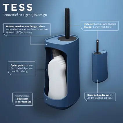 Tiger Tess toiletborstelhouder met opbergfunctie vrijstaand en Swoop® borstel flexibel blauw/zwart 11