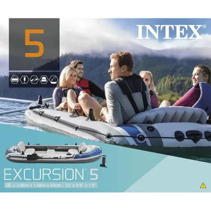 Intex opblaasboot set Excursion 5 driepersoons grijs-blauw 366cm 7