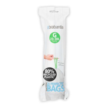 Sac poubelle Brabantia PerfectFit avec cordon de fermeture code G 23-30 litres 20 sacs par rouleau recyclé