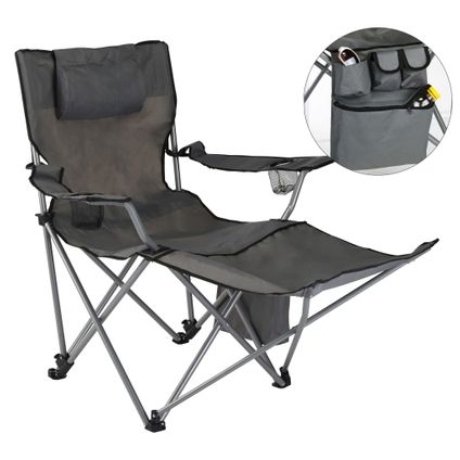 HI campingstoel + voetensteun inklapbaar staal/oxford antraciet