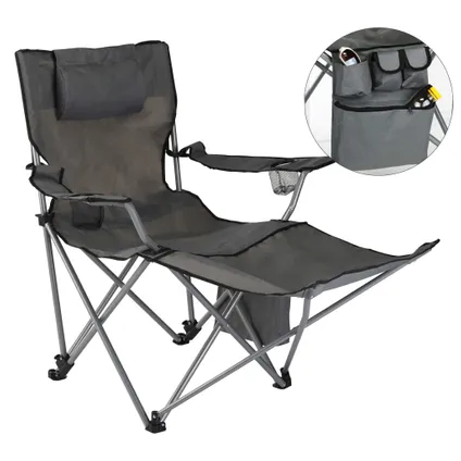 HI campingstoel + voetensteun inklapbaar staal/oxford antraciet 2