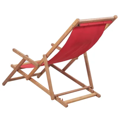 vidaXL Chaise pliable de plage Tissu et cadre en bois Rouge 2