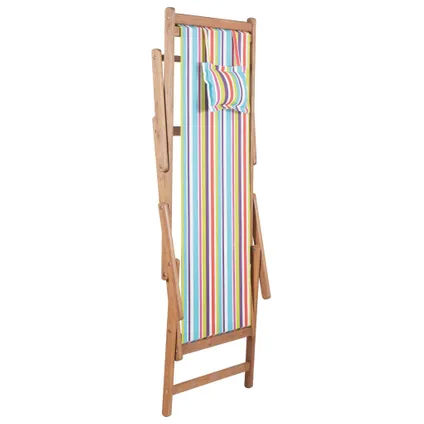 vidaXL Chaise pliable de plage Tissu et cadre en bois Multicolore 4