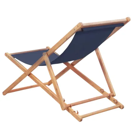vidaXL Chaise pliable de plage Tissu et cadre en bois Bleu 3