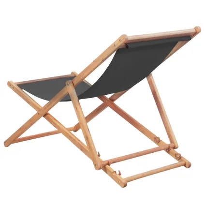 vidaXL Chaise pliable de plage Tissu et cadre en bois Gris 4