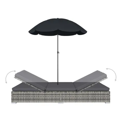 vidaXL Loungebed met parasol poly rattan grijs 5
