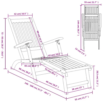 vidaXL Chaise de terrasse avec repose-pied Bois d'acacia solide 7