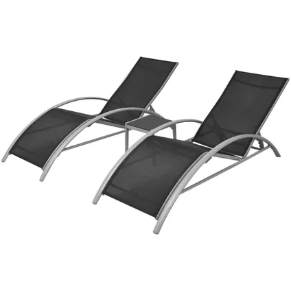 vidaXL Chaises longues avec table Aluminium Noir 3