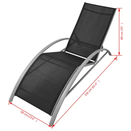 vidaXL Chaises longues avec table Aluminium Noir 7