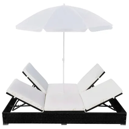 vidaXL Chaise longue d'extérieur avec parasol Résine tressée Noir 4