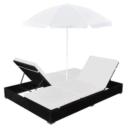 vidaXL Chaise longue d'extérieur avec parasol Résine tressée Noir 5