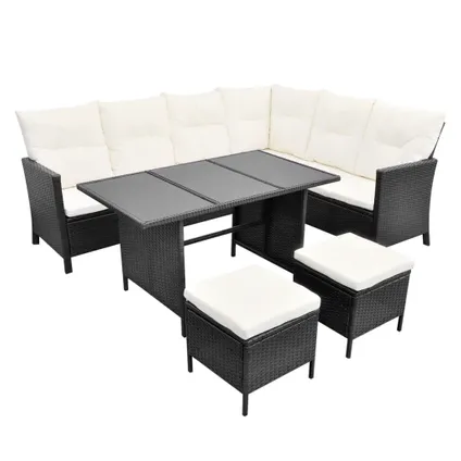 vidaXL 4-delige dining loungeset met kussens poly rattan zwart 3