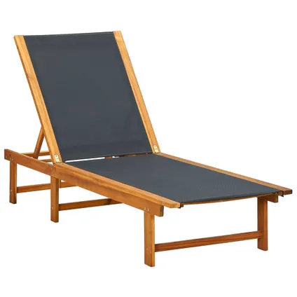 vidaXL Chaise longue avec table Bois d'acacia solide et textilène 2
